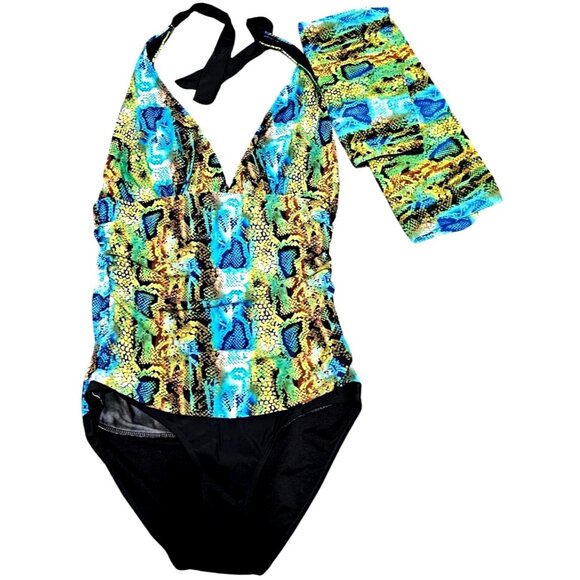 Womens Snake Print One-Piece Swimsuit Halter Neck Padded Size 14 By Your Best Lo - Picture 1 of 12